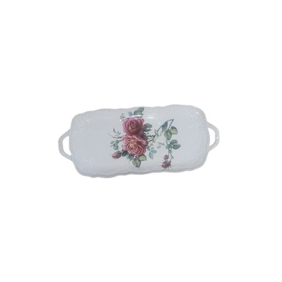 Godinger & Co  Rose Tray Dinner Serveware Multi-use Display White Pink - Picture 2 of 8